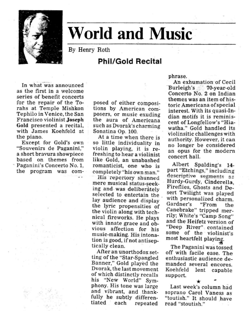 Article about pianist Joseph Gold